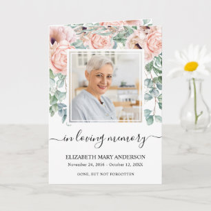 Rosa blomster minnesgudstjänst funeralprogram kort