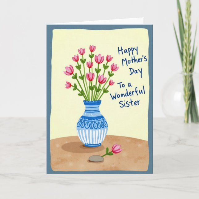 Rosa Blomster Mors Dag Syskonkort Kort (Framsida)