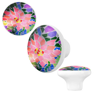 Rosa blomster mosaik keramisk knopp