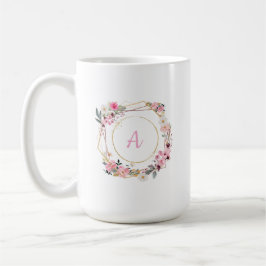 Rosa blomster- och guldgeometrisk mugg