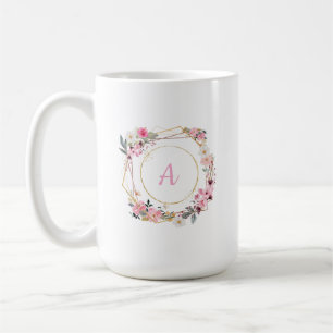 Rosa blomster- och guldgeometrisk mugg