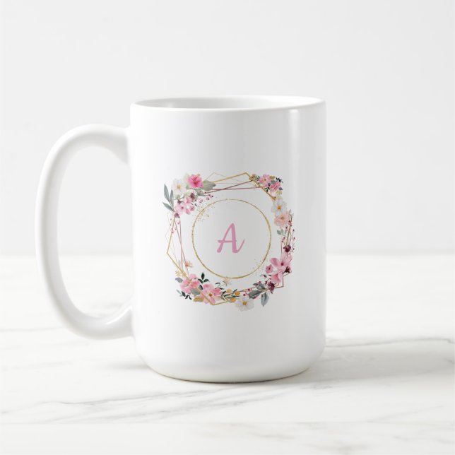 Rosa blomster- och guldgeometrisk mugg (Vänster)