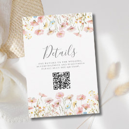 Rosa blomster QR-kod Bröllopsdetalj Bifogad kort