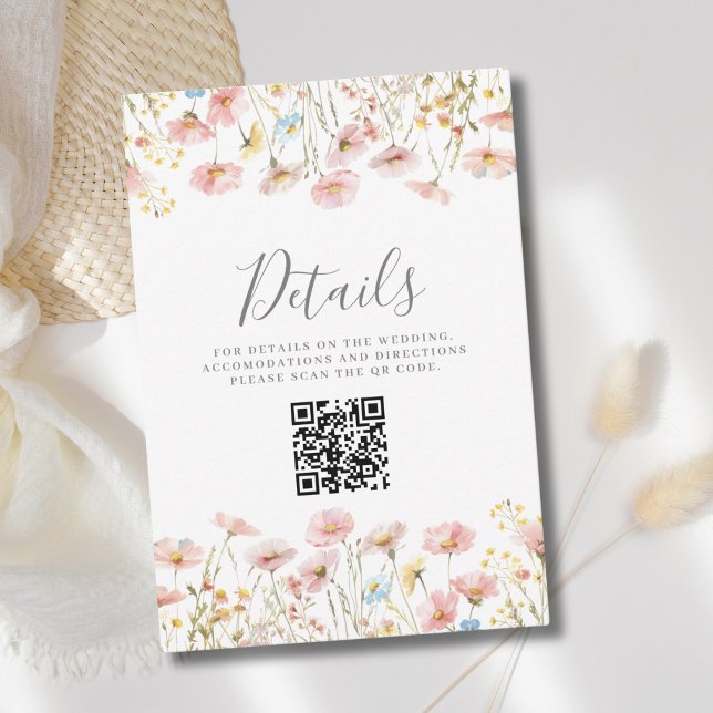 Rosa blomster QR-kod Bröllopsdetalj Bifogad kort (Skapare uppladdad)