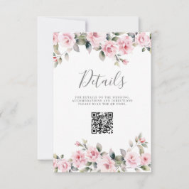 Rosa blomster QR-kod Bröllopsdetalj Bifogad kort