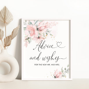 Rosa blomster råd och önskningar för Nygifta Poster