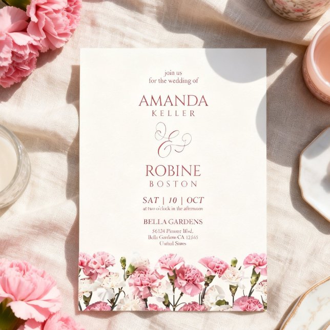 Rosa blomster Romantisk minimalistisk bröllop Inbjudningar (Skapare uppladdad)