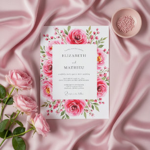 Rosa blomster romantisk utsmyckning bröllop inbjudningar