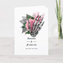 Rosa blomster skelett gotiskt bröllopsprogram