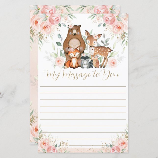 Rosa blomster skog 1-års kapsel meddelande (Fram/baksida)