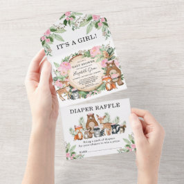 Rosa blomster skogsdjur flicka baby shower