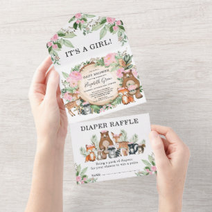 Rosa blomster skogsdjur flicka baby shower