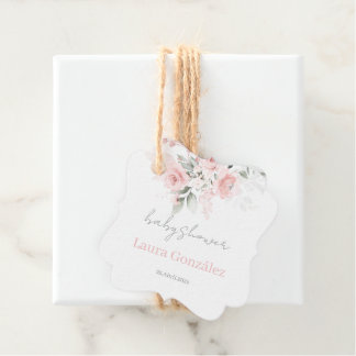 Rosa blomster spansk baby shower flicka gåvor etiketter
