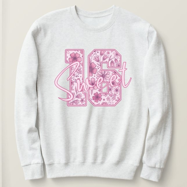 Rosa blomster Sweet 16 Elegant 16-årspresent för f T Shirt (Design framsida)