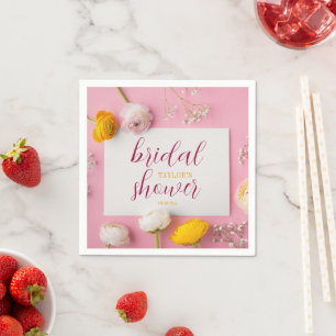 Rosa blomster tema bröllopsdusch pappersservett