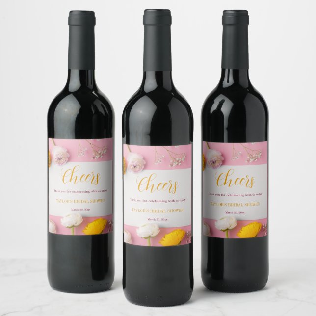 Rosa blomster tema bröllopsdusch vinflaska etikett (Flaskor)