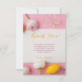 Rosa blomster tema bröllopsfest tack kort