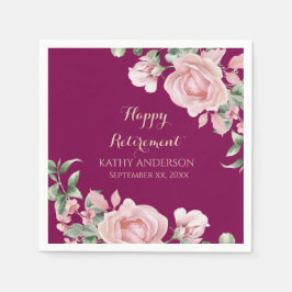 Rosa blomster tema pensionsfest pappersservett