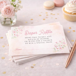 Rosa blomster vattenfärg baby shower blöja lotteri tilläggskort