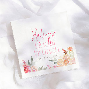 Rosa blomster vattenfärg bröllopsbrunch Bröllopsdu Pappersservett