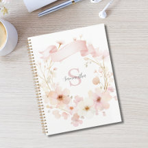 Rosa blomster vattenfärg monogram