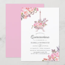 Rosa blomster vattenfärg Paris-tema Quinceañera