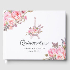 Rosa blomster vattenfärg vintage Paris Quinceanera Gästböcker