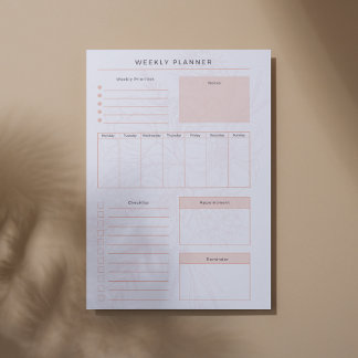 Rosa blomster veckovisa notisblock anteckningsblock