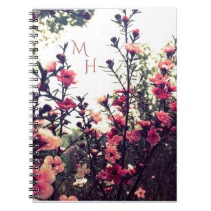 Rosa Blomster Vilda Blommor Äng Monogram Anteckningsbok