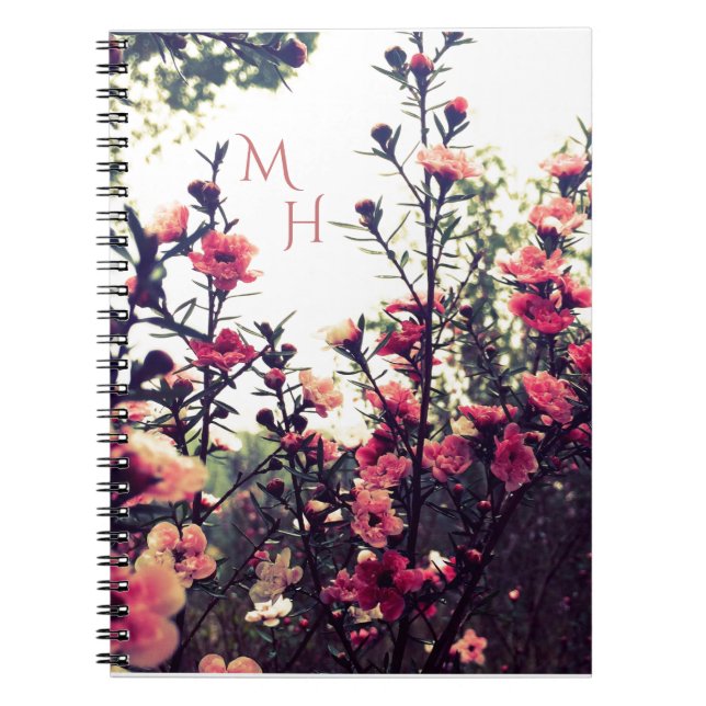 Rosa Blomster Vilda Blommor Äng Monogram Anteckningsbok (Framsidan)