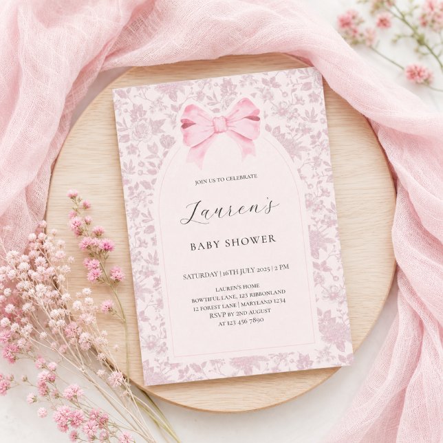 Rosa blomsterbåge baby shower  inbjudningar (Skapare uppladdad)
