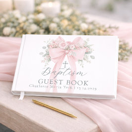 Rosa blomsterbåge Babyflicka Dop Gästböcker