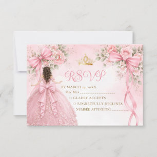 Rosa blomsterbåge band flicka Quinceañera RSVP-kor Tack Kort