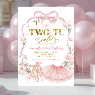 Rosa blomsterbåge Coquette balett Tutu 2-årsdag Inbjudningar