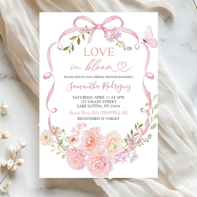 Rosa blomsterbåge Coquette Kärlek i blomning Inbjudningar (Skapare uppladdad)