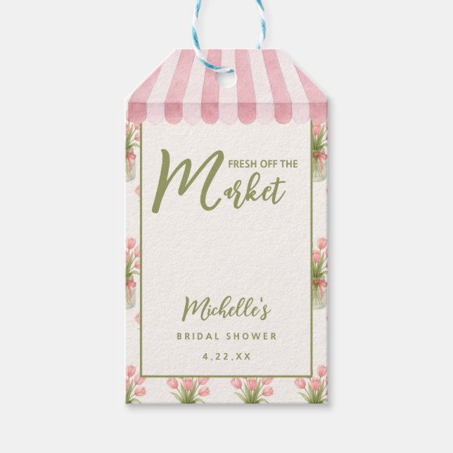 Rosa blomsterbåge färskt från marknaden presentetikett (Framsidan)