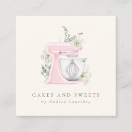 Rosa blomsterbakery bagerivattenfärg mixerkaka fyrkantigt visitkort