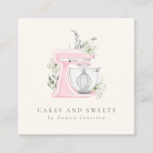 Rosa blomsterbakery bagerivattenfärg mixerkaka fyrkantigt visitkort
