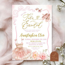 Rosa blomsterbalettklänning exalterad babyfirande inbjudningar