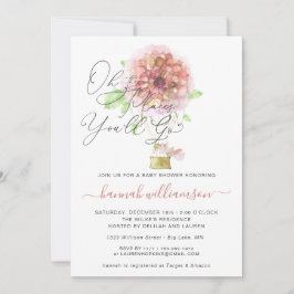 Rosa blomsterballong Baby Shower Inbjudningar