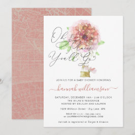 Rosa blomsterballong Baby Shower Inbjudningar