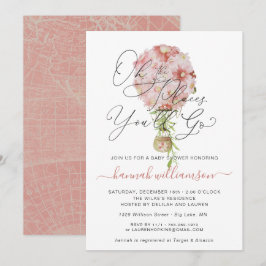 Rosa blomsterballong Baby Shower Inbjudningar