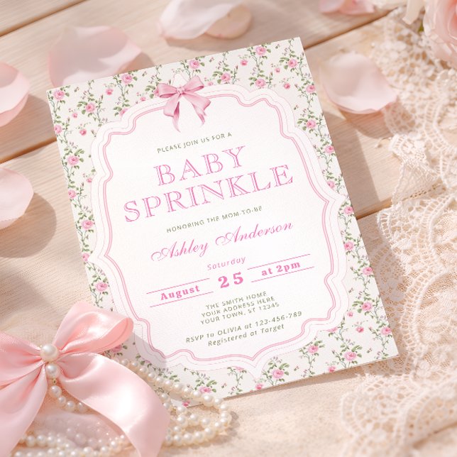 Rosa blomsterband Baby Sprinkle Baby Shower Inbjudningar (Skapare uppladdad)