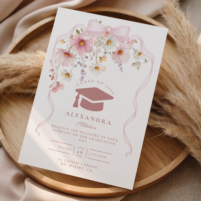Rosa blomsterband examensfirande inbjudningar (Skapare uppladdad)