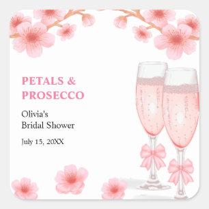 Rosa blomsterband och Prosecco bröllopsfest  Fyrkantigt Klistermärke