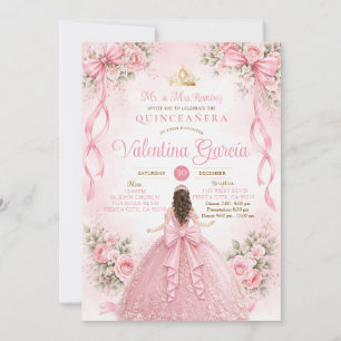 Rosa blomsterband Quinceañera Sweet 16 Inbjudningar