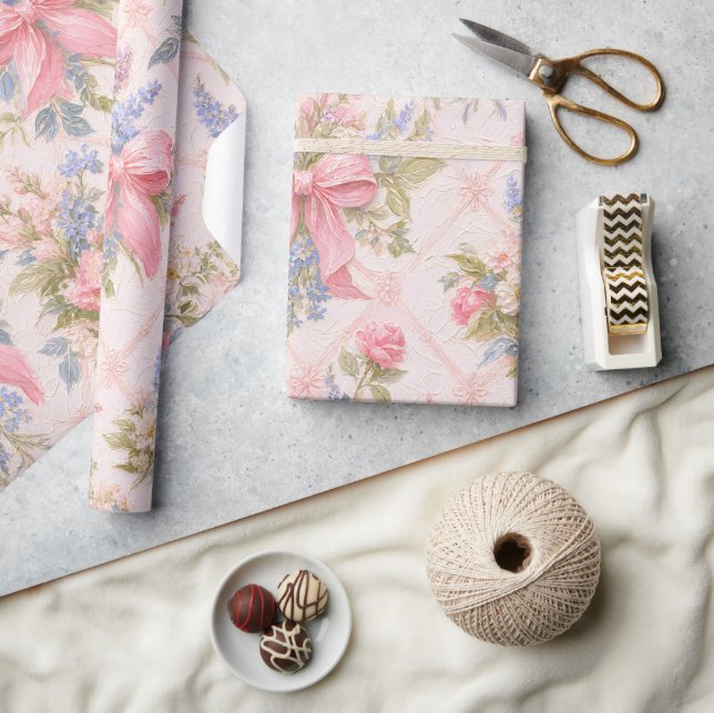 Rosa blomsterband vintage present  presentpapper (Hantverk)