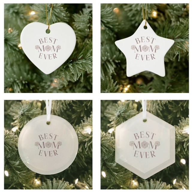 Rosa blomsterbästa mamma någonsin julgransprydnad keramik (Pink Floral Best Mom Ever ornaments)