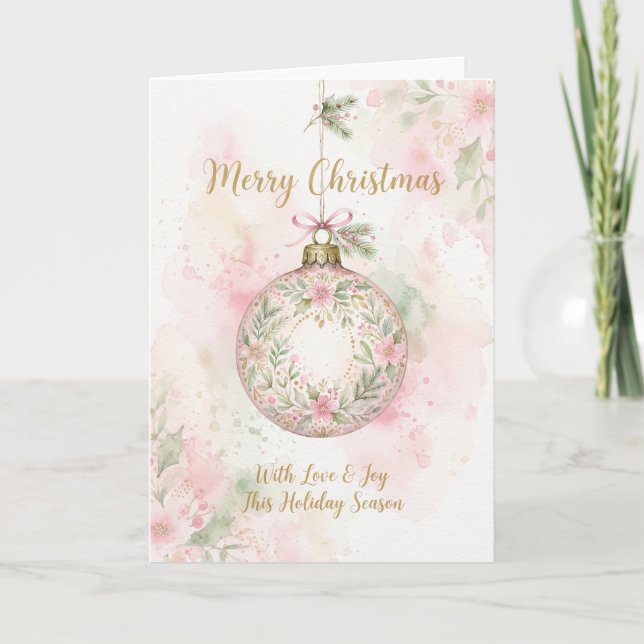 Rosa blomsterbauble God jul-kort Kort (Framsida)