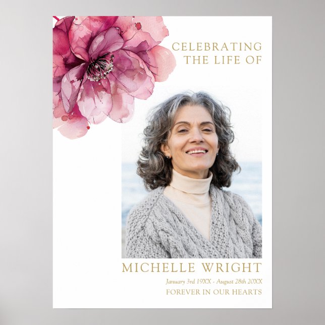 Rosa blomsterbegravningsfirande av livets fototeck poster (Framsidan)